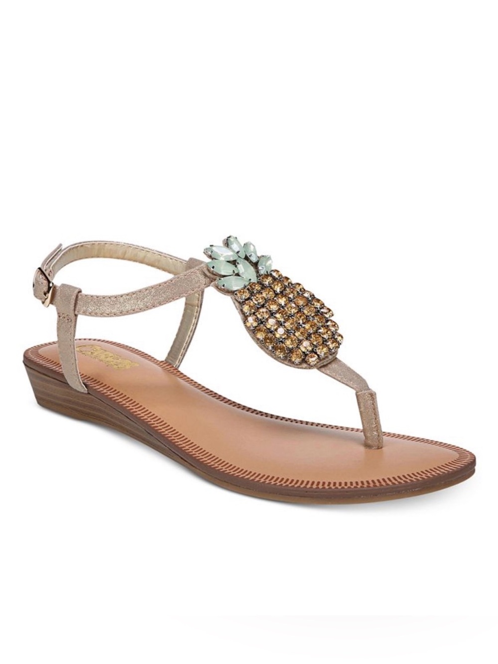 Carlos Santana Champagne T-Strap Sandal with Jeweled Pineapple